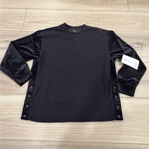 NEW Athleta Retroplush Velvet Crewneck Black Velour Button Details Size M $99